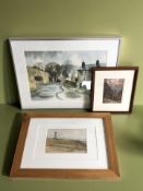 20th Century School : A figure sat beside a stone obelisk, watercolour, 14 cm x 19 cm,