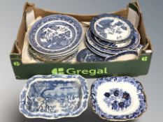 A quantity of blue and white willow pattern and similar plates, tables wares.