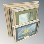 J Shotton : Seven various oil paintings all depicting sail and steamboats at sea.