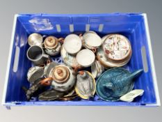 A group of Japanese Kutani export porcelain, various metal wares, dishes and covers, etc.