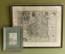 A 17th / 18th century engraved and hand coloured map of Northumbria, after John Blaeu,