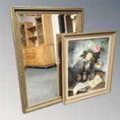 Carl H* : Still life of roses, wine bottle and books, oil on canvas, 64 cm x 54 cm,