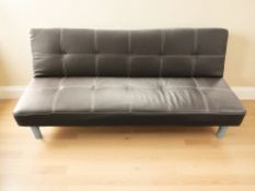 A contemporary stitched brown vinyl bed settee, length 180 cm.
