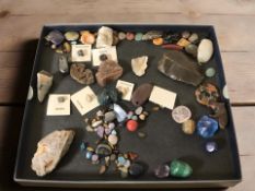 A collection of gemstones, geology specimens including amethyst, malachite, quartz, etc,