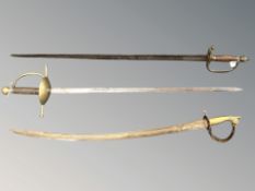 A Georgian spadroon, together with a rapier-style sword an Indian sabre.
