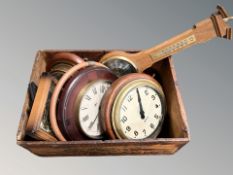 A group of various wall timepieces, barometer, etc.
