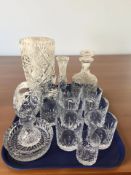A group of crystal tumblers, vase, basket, etc.
