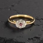 An antique ruby and diamond cluster ring,