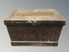 An antique blanket box and a brass mounted spirit level.