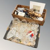 A group of crystal drinking glasses, vases, horse brasses, other miscellaneous wares.