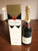 A bottle of Moet & Chandon brut imperial champagne, 750ml, in carton.