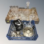 Assorted crystal drinking glasses, decanter, EPNS tea service, etc.