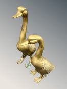 Two cast brass figures of ducks, tallest 36 cm.