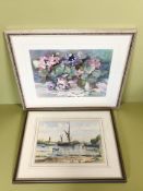 Vera Beaumont : Still life of flowers and water jug, watercolour, 32 cm x 43 cm,