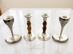 Two silver and wooden candlesticks, 16cm,