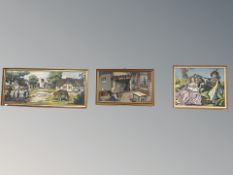 A tapestry panel depicting horses by a well, 107 cm x 42 cm,