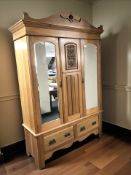An Art Nouveau satin walnut mirrored door wardrobe, 159 cm x 58 cm x 232 cm.