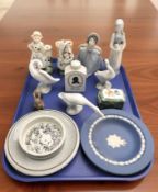 A group of ceramics including Limoges trinket box, Royal Copenhagen flask,