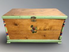 A 19th century painted pine blanket chest, 118 cm x 59 cm x 63 cm.