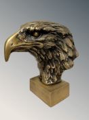 A hollow cast brass bust of an eagle, height 22 cm.