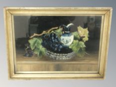 M Worley : Still life of grapes and a porcelain ewer in bowl, oil on canvas, 34 cm x 49 cm.