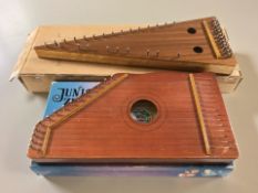 A Lark junior zither and a further zither, in boxes.