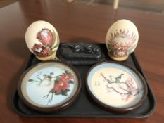 Two painted ostrich eggs,