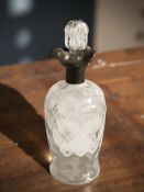 A silver collared etched glass decanter, Birmingham marks, height 26 cm.