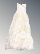 A vintage lace bridal gown.