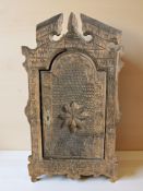 A 19th century carved beech pokerwork wall cabinet, height 47 cm.