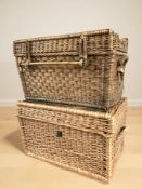 Two wicker hampers, width 65 cm.