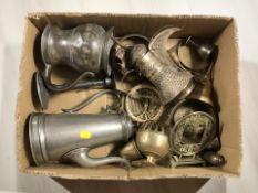 A quantity of 19th century and later pewter, brass and EPNS wares.