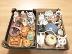 A group of Ringtons teapots, cottage ware items, Maling basket, other ceramics.
