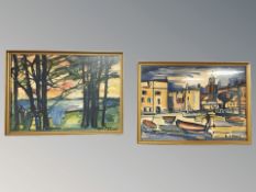 C Catinari : Boats in a dock, watercolour, 58 cm x 41 cm,