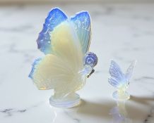 Two French Sabino opalescent glass butterflies, tallest 15 cm.