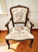 A continental beech salon chair, width 57 cm.