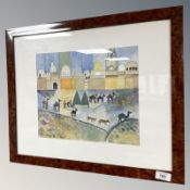 Danish School : Landscape with camels, watercolour, 32 cm x 27 cm.
