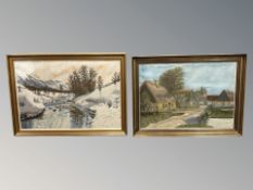 A continental embroidery depicting a snowy landscape, 77 cm x 52 cm,