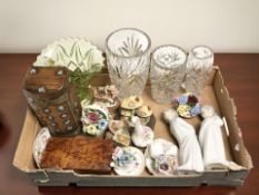 Two Nao figures of boys, wooden table boxes, Royal Albert festival fanfare porcelain vases,