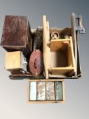 A group of wooden items, mangleboard, wall cabinet, etc.