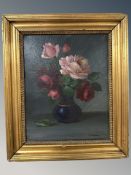 C Michelsen : Still life of roses in a vase, oil on canvas, 25 cm x 32 cm.