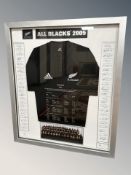 A sporting memorabilia montage (the All Blacks, 2005) comprising of replica shirt and signatures,