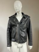 A vintage men's OSX black leather biker style jacket, size 44.