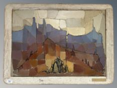 Danish School : Abstract figures on a hillside, oil on canvas, 67 cm x 47 cm.