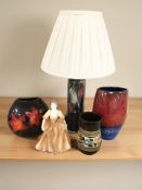 A Poole pottery ovoid vase, an Alan Clarke vase, earthenware lamp base,
