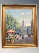 Danish School : Figures on a market, oil on canvas, 39 cm x 49 cm.