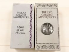 A John Pinches 100 Greatest Masterpieces Oath of the Horatii silver medallion.
