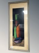 Danish School : Still life with pottery, colour chalk, 16 cm x 49 cm.