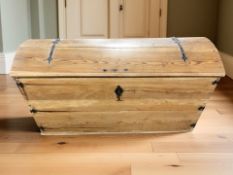 A 19th century pine dome top blanket chest, 139 cm x 63 cm x 70 cm.