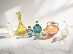A Jane Charles studio glass perfume bottle and stopper, another David Wallace perfume bottle,
